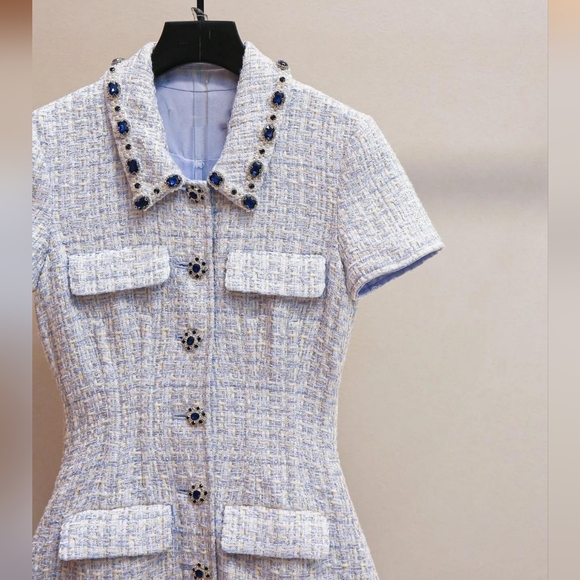 Self-Portrait Diamanté-Embellished Bouclé Minidress Size 2 - Picture 5 of 10